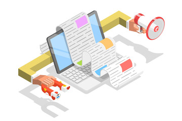 Content strategy isometric flat  concept illustration.