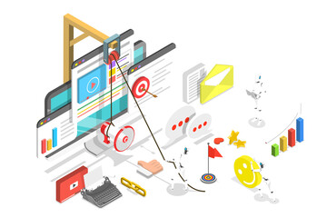 Digital marketing automation isometric flat  concept.