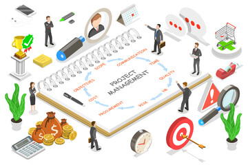 Project management isometric flat  conceptual illustration.