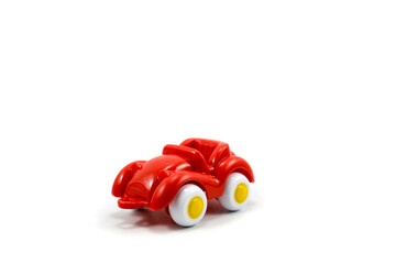 retro car open roof plastic toy red paint isolated on white