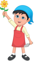 little girl holding flowers on white background