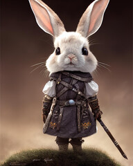 Fototapeta anthropomorphic bunny rabbit wearing a uniform obraz