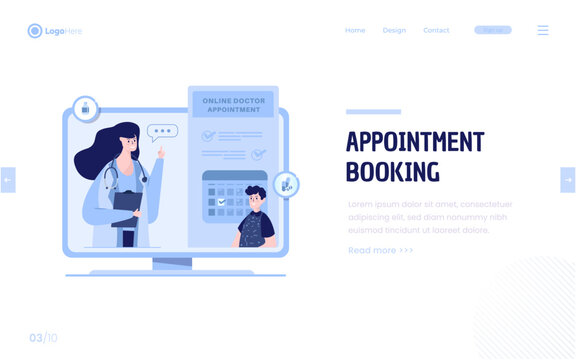 Online doctor booking appointment illustration on landing design - Powered by Adobe