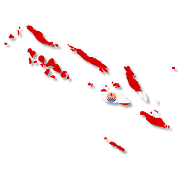 French Polynesia map on white background with clipping path