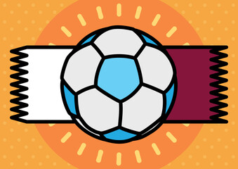 Soccer Ball with Serrated Labels like Qatar Flag, Vector Illustration