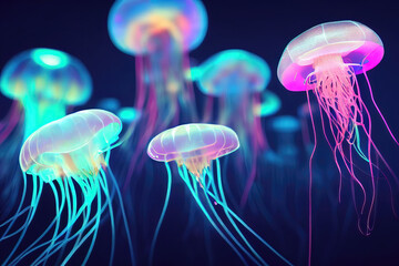 Bioluminescent jellyfish in the deep sea