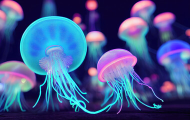 Bioluminescent jellyfish in the deep sea