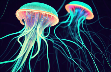 Bioluminescent jellyfish in the deep sea