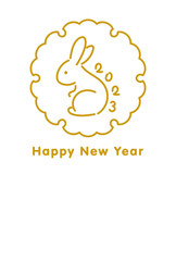 Obraz premium 2023年年賀状テンプレート 卯年 うさぎの線画