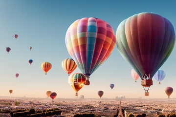 Fototapeta na wymiar Balloons floating above Paris