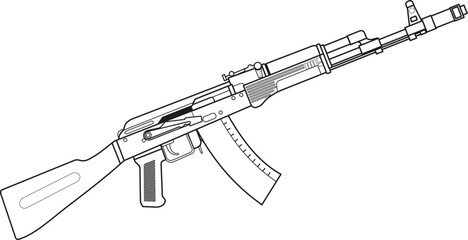 Assault rifle automatic Kalashnikov AK74 black on a white background