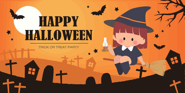 Halloween concept banner backdrop. vector flat illustration. halloween signs and symbols. trick or treat.