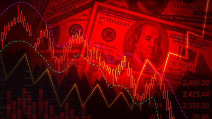Stock market Dollar candle stick graph in red color