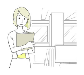 オフィスでカジュアルに働く女性のイメージイラスト