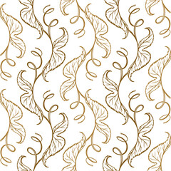 Ivy leaves vector seamless pattern on the white background. Vintage style illustrarion.