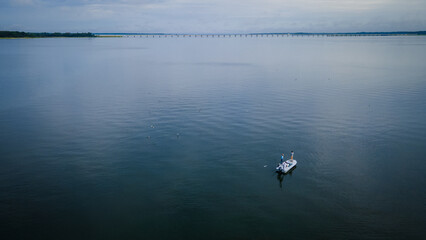 Fototapeta na wymiar Drone Shot of a Fishing Boat in the Water