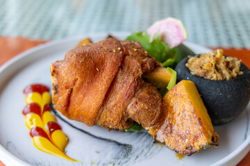 Deep Fried Pork Knuckle dish in restaurant