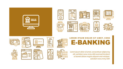 E-banking And Contactless Payment landing web page header vector. E-banking Online Service And Paying With Mobile Phone Application And Nfc System. Bank Transaction In Smartphone Color Illustrations