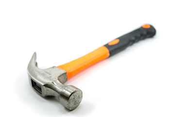 Hammer with orange and black handle isolated on white
