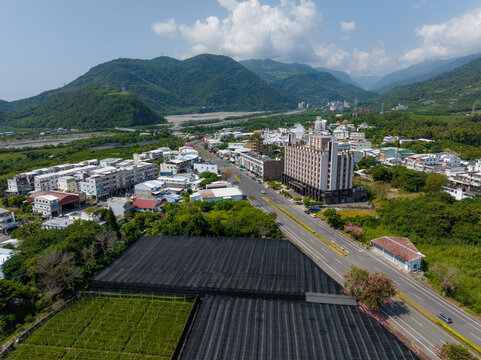 Aerial Of Taitung Jhihben City In Countryside