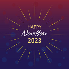 Greeting card Happy New Year 2023. Beautiful design new year holiday web banner or billboard with text Happy New Year 2023 on the abstract background.