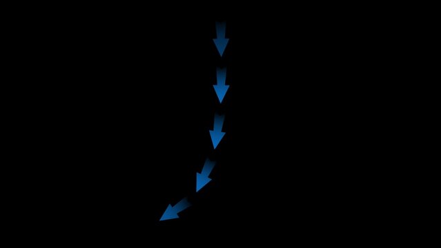 Blue multi arrow moving arc animation, alpha channel