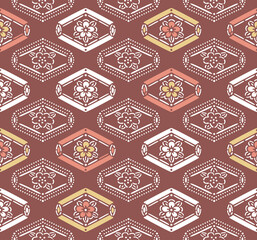 Japanese Flower Diamond Mosaic Vector Seamless Pattern
