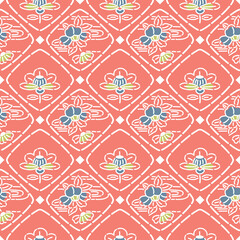 Japanese Flower Square Diamond Vector Seamless Pattern