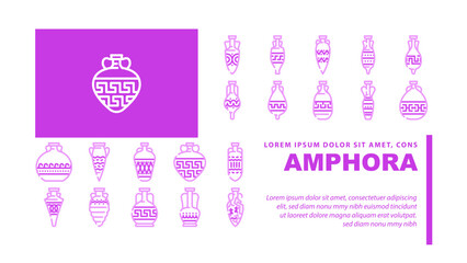Amphora Antique Earthenware Jar landing web page header vector. Greek Traditional Medieval Pottery And Ceramic Jar, Elegant Style And Cracked. Container For Water Alcoholic Drink Color Illustrations