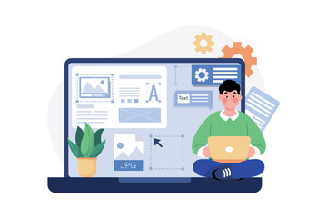 Fototapeta premium Man UX designer working on laptop application.