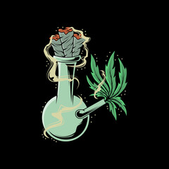 Glass bong for smoking weed. hand drawn vector illustration