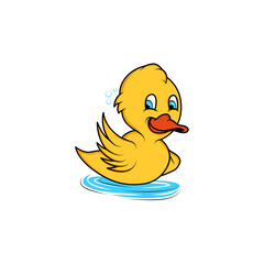 Illustration of cute yellow rubber duckling on water