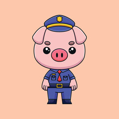 cute police pig cartoon doodle art hand drawn concept vector kawaii icon illustration