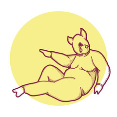Vector illustration piggy with pose