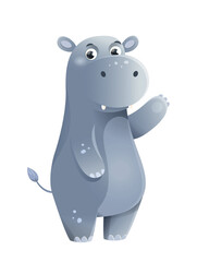 Jungle hippo icon. Adorable and big gray character. Creativity whith art, handmade and paper crafts. Toy or mascot for children. Poster or banner for website. Cartoon flat vector illustration