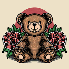 teddy bear and roses background illustration