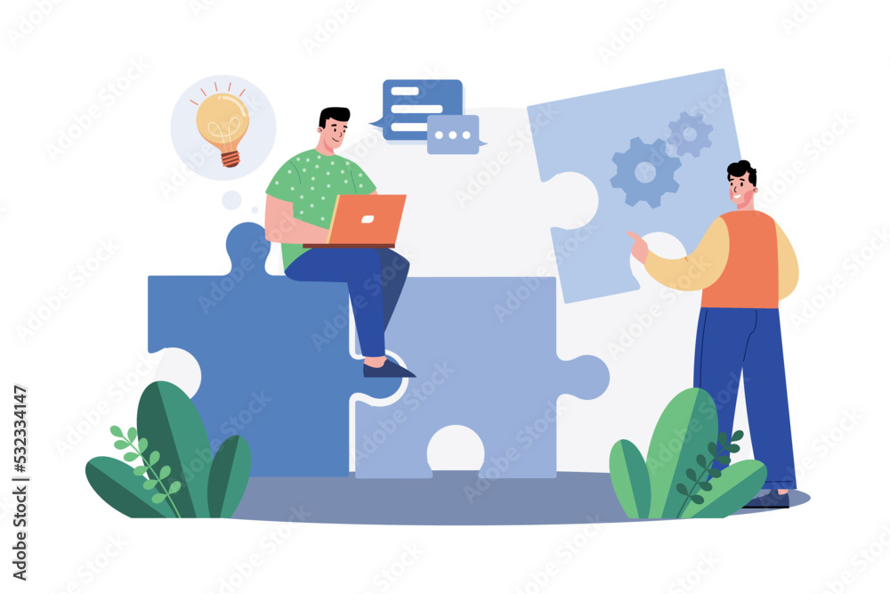 Wall mural Diverse colleagues working on a project together Illustration concept on white background