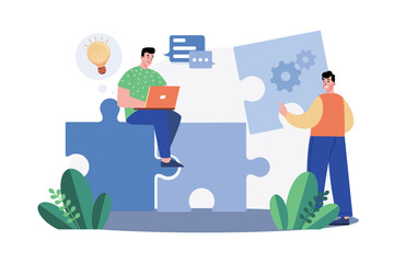 Diverse colleagues working on a project together Illustration concept on white background