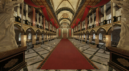 Fantasy royal palace interior 3d illustration