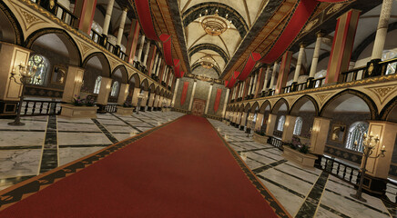 Fototapeta na wymiar Fantasy royal palace interior 3d illustration