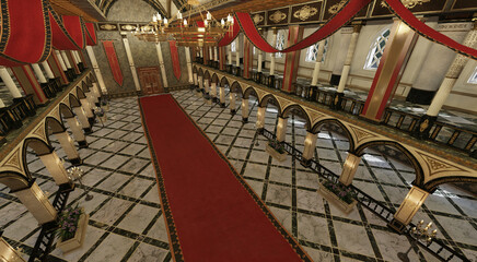 Fantasy royal palace interior 3d illustration