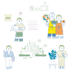 女性のライフスタイルイラストセット