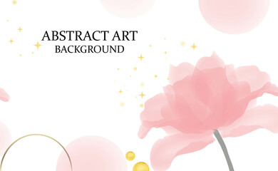 Abstract art background vector. Luxury minimal style wallpaper with golden line art flower and botanical leaves, Organic shapes, Watercolor. Vector background for banner, poster, Web and packaging.