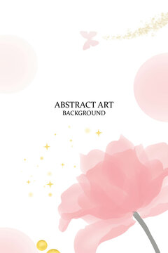 Abstract art background vector. Luxury minimal style wallpaper with golden line art flower and botanical leaves, Organic shapes, Watercolor. Vector background for banner, poster, Web and packaging.