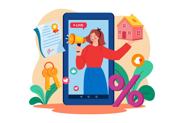 Woman sale house on real estate market website.