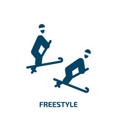 freestyle icon from activity and hobbies collection. Filled freestyle, sport, athlete glyph icons isolated on white background. Black vector freestyle sign, symbol for web design and mobile apps