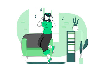 Girl Relaxing And Listening To Music