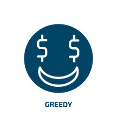 greedy icon from activity and hobbies collection. Filled greedy, cute, cartoon glyph icons isolated on white background. Black vector greedy sign, symbol for web design and mobile apps