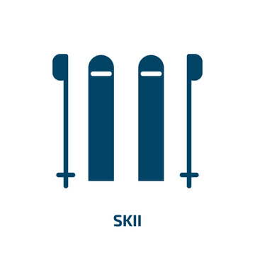 skii icon from outdoor activities collection. Filled skii, sport, activity glyph icons isolated on white background. Black vector skii sign, symbol for web design and mobile apps