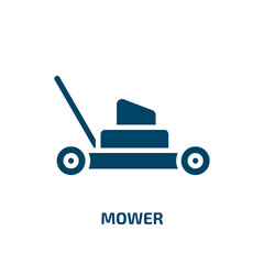 mower icon from agriculture farming and gardening collection. Filled mower, equipment, garden glyph icons isolated on white background. Black vector mower sign, symbol for web design and mobile apps